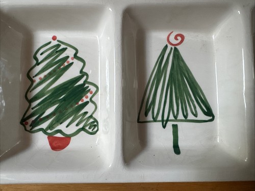 Trish Richman for Crate & Barrel-17" Ceramic Serving Platter-Christmas Trees VG - Picture 3 of 5