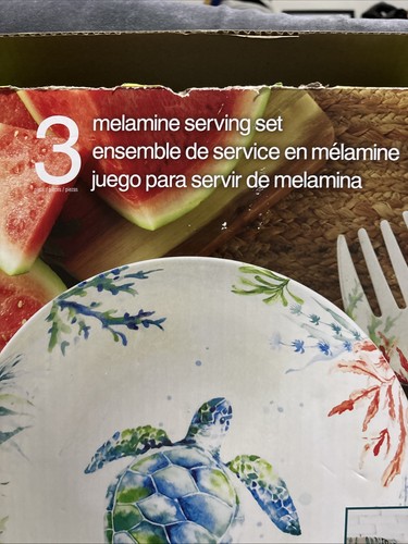 Costco Melamine Serving Set 3 Pieces Turtle Design BPA Free Bowl Utensils New - Picture 4 of 10