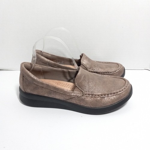 Clarks Loafer Damenschuhe Größe 9W 9 Weite, beige hellbraun metallic bequem flach neu?