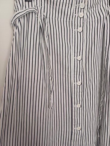 Next White Black Striped Midi Skirt Linen Blend Belted Button Through UK 18... - Picture 2 of 6