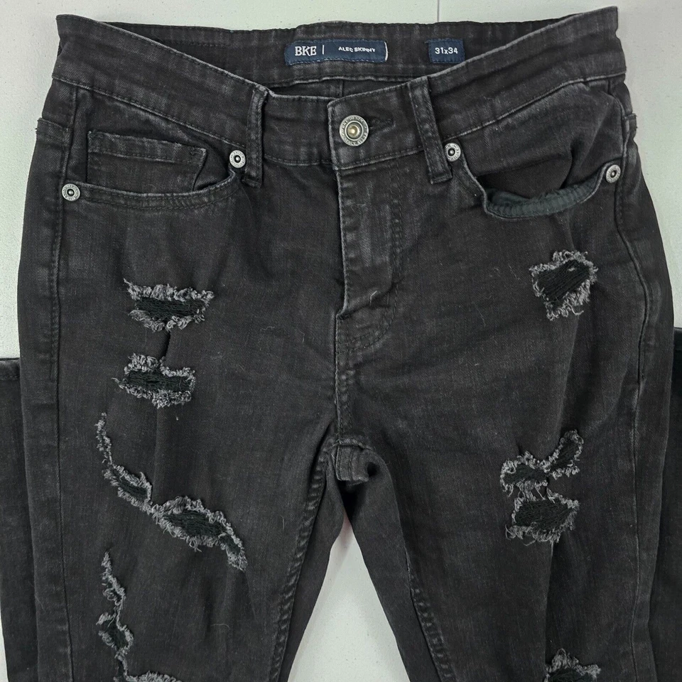BKE Alec Skinny jeans 31x34 distressed black denim mens slim 4891 - Image 2 of 4