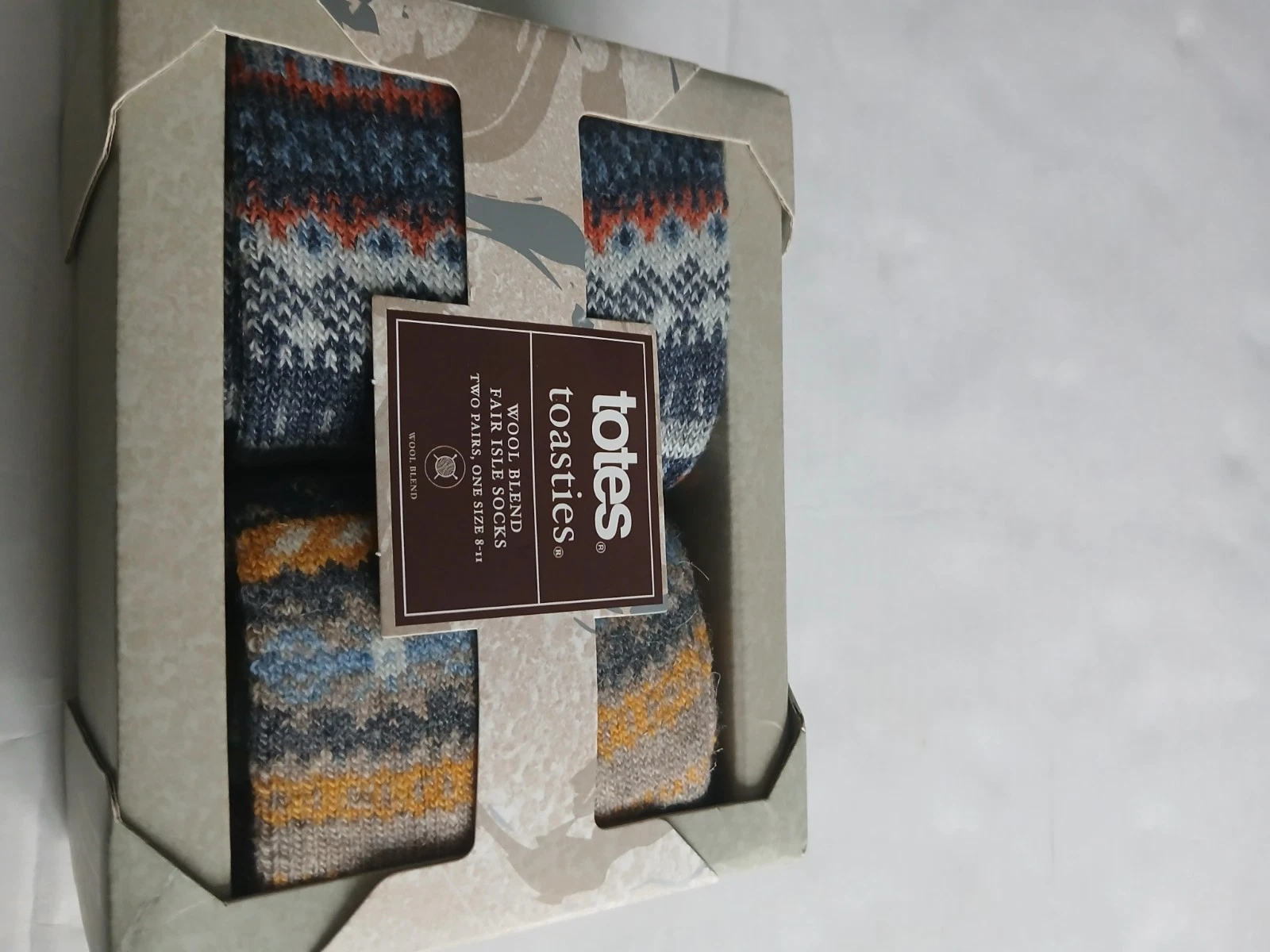 Totes Toasties Wool Blend Fair Isle Socks X2 Pair Men's 8-11 Blue Grey Mix