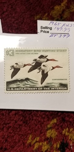 USA 1965 $3 Duck Migratory Bird Hunting Stamp Scott#RW32 Rare Find IDbt314. - Picture 2 of 3