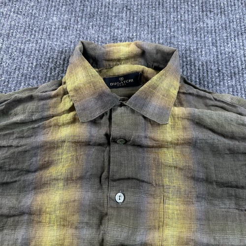 Bugatchi Uomo Shirt Mens XL Button Up Green Short Sleeve Pocket Casual - Picture 4 of 10