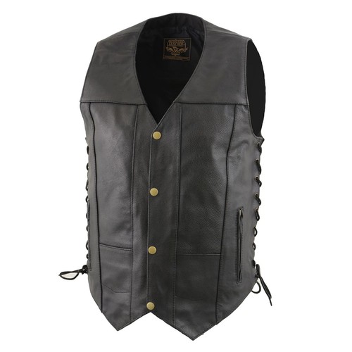 Chaleco de motocicleta para hombre clásico con cordones laterales negro 10 bolsillos chaleco LKM3787 - Imagen 7 de 8