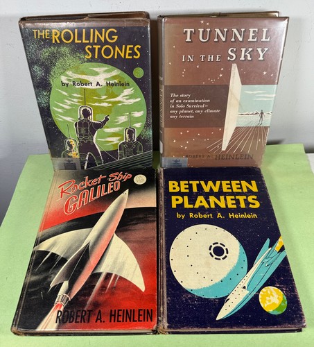 VINTAGE ROBERT HEINLEIN LOT 4 1. AUFLAGE EX BIBLIOTHEK ZWISCHEN PLANETEN GALILEO TUNNEL HIMMEL...