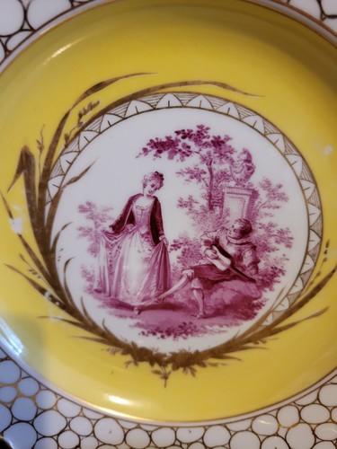 Antiguo Meissen Alemania Par Porcelana 9" Plato Escena Cortejo Oro Rosa #3 - Imagen 8 de 14