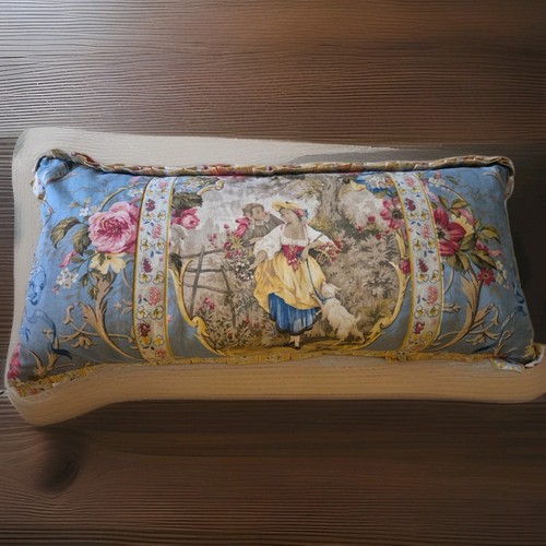 Pierre Deux Blue & Red Avignonet Bordure French Pleated Pillow Lumbar 22"X 11" - Picture 10 of 13