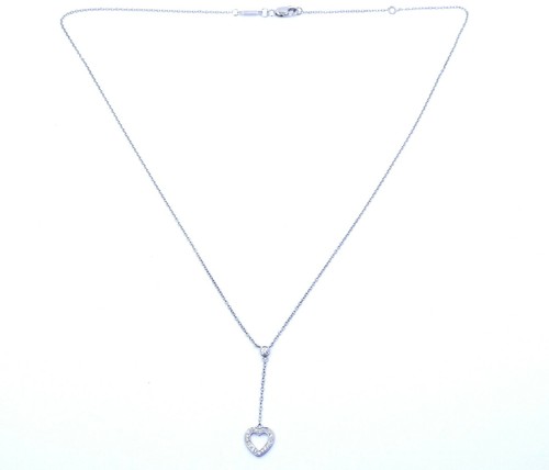 Tiffany & Co Diamond Platinum LARIAT HEART Dangle Drop Charm Pendant 16 Necklace - Picture 3 of 8