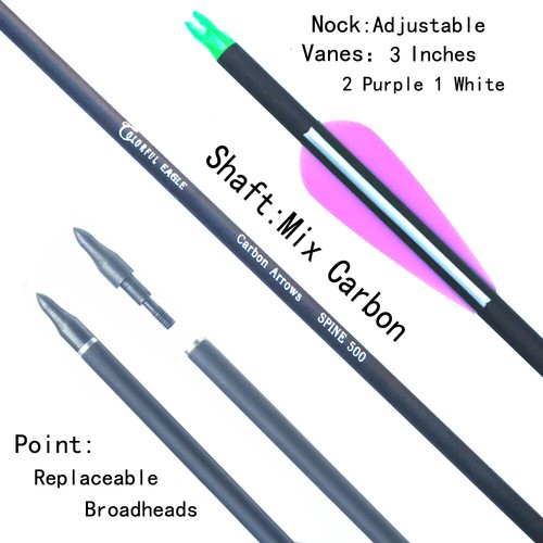 28" 30" 31" Mixed Carbon Arrows Removable Field Point for Compound Recurve Bow - Picture 3 of 9