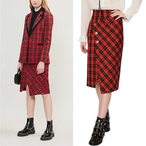 NWOT MAJE Janty Plaid Wrap Asymmetrical Pencil Skirt in Red Size M - Picture 3 of 11