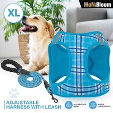 Blue Dog Harness and Leash Set Breathable Air Mesh Chest Strap Reflective Jacket