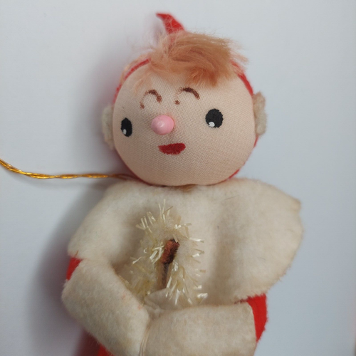 Vintage Santa Elf Carolers 2 Christmas Ornaments Girl Boy Felt Cone Shaped 60's - Picture 15 of 18