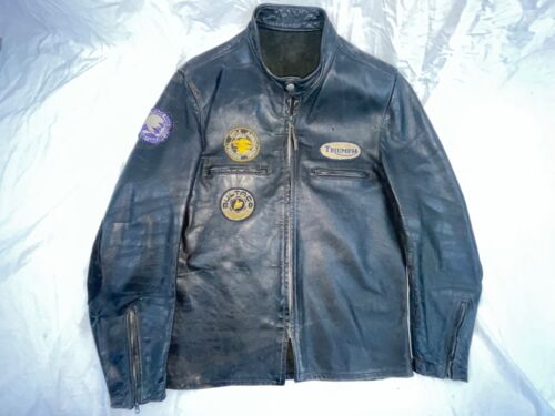 VTG 60S MENS 40 RACER CAFE BLACK LEATHER MOTORCYCLE BIKER TRIUMPH BULTACO JACKET - Picture 4 of 16