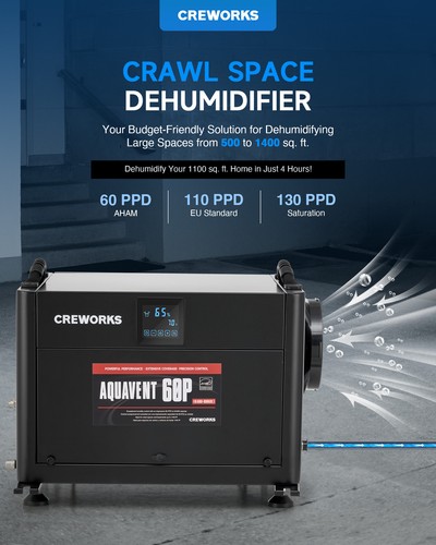 CREWORKS 130-180 PPD Commercial Dehumidifier for Crawl Space Basement Warehouse - Picture 13 of 76