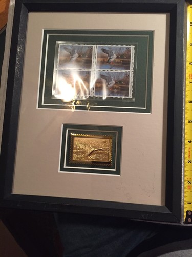 Framed Ducks Unlimited 5 Dollar Stamps Block Of 4 Plus 1 Gold 2002 Wild Mallard - Picture 5 of 12