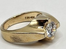 Sz 8 Sterling Silver Gold Accented Vermeil Ring Unique Setting Round Clear Stone