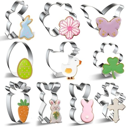Easter Cookie Cutter Set - 10 Pieces - Easter Bunny, Egg, Chick, Carrot, Rabbit, - Zdjęcie 1 z 4