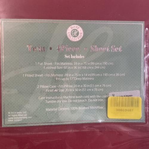 New Becky Cameron 1800 Series Twin Sheet Set Home Collection Burgundy See Photos - Picture 4 of 5