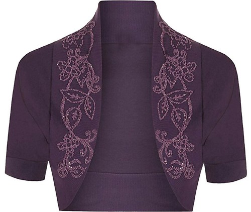 DAMEN PAILLETTEN KURZÄRMELIG BOLERO ZUCKEN CROPPED DAMEN CARDIGAN OBERTEILE 8-26 - Bild 3 von 7
