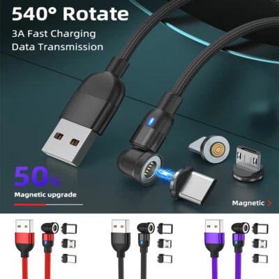 3in1 Fast Charging Magnetic Cable 3A USB Phone Charger for Type-C Micro USB IOS - Image 1 of 4