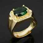 Men Fashion Ring 3 Ct Oval Cut Simulated Green Emerald 14K Yellow Gold Finish