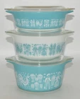 Vintage Pyrex Amish Butterprint Turquoise Casserole Dishes w Lids 6pc Set Nice!