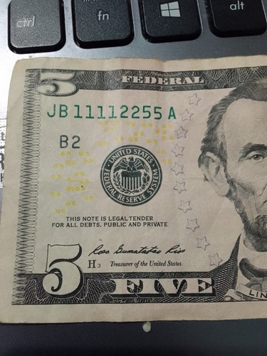 2009 5 Dollar Bill 4 Pairs Also SOLID QUAD Serial Number JB 11112255 A - Picture 3 of 5