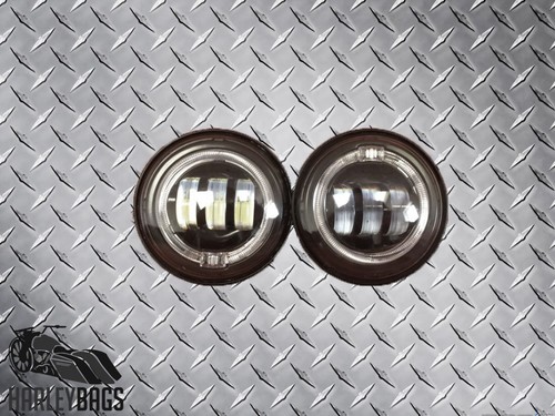 (2) Harley Davidson Blue Halo LED Fog Lights 4.5" Spot Passing Aux with DRL Ring - Picture 4 of 4