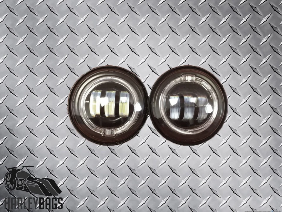 (2) Harley Davidson Blue Halo LED Fog Lights 4.5" Spot Passing Aux with DRL Ring - Image 4 of 4