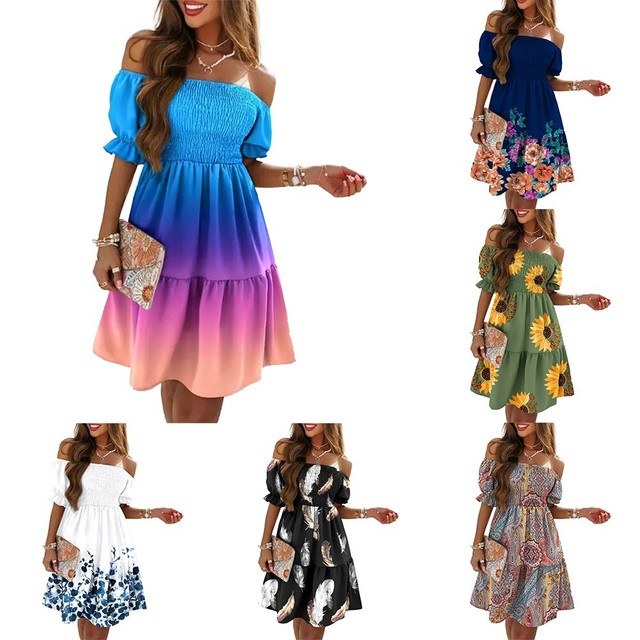 Dress A Line Dress Beachwear Elegant Fashion Floral Print Short Sleeve Dress A Line Dress Beachwear Elegant Fashion Floral Print Short Sleeve
