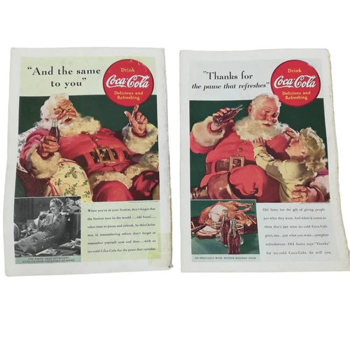 Vintage Coca Cola Santa Ads 1950s The Pause that Refreshes The Same to You