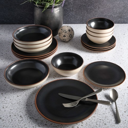 Gibson Elite Contempo Classic 16-Piece Double Bowl Dinnerware Set - Black - Picture 2 of 6