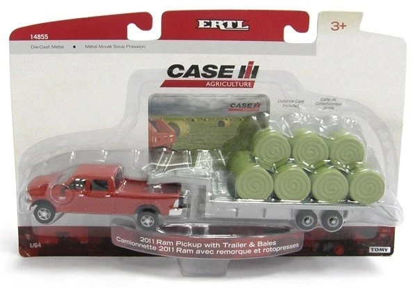 1:64 ERTL Red Dodge Ram 2500 Pickup Truck 5th Wheel Flatbed Trailer & Hay Bales - Image 3 of 3