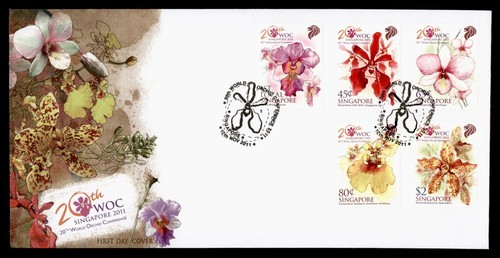 DR WHO 2011 SINGAPORE FDC WOC ANIV ORCHID FLOWER CACHET COMBO $2 m17432