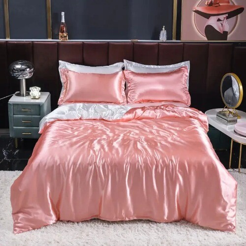 NordicSatin Seide Bettwäsche Set mit Bettbezug Bettlaken Kissenbezüge Luxus Einfarbig - Bild 31 von 51