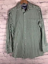 Tommy Hilfiger Mens Button Down Shirt Green White Gingham Size Medium 15 32-33