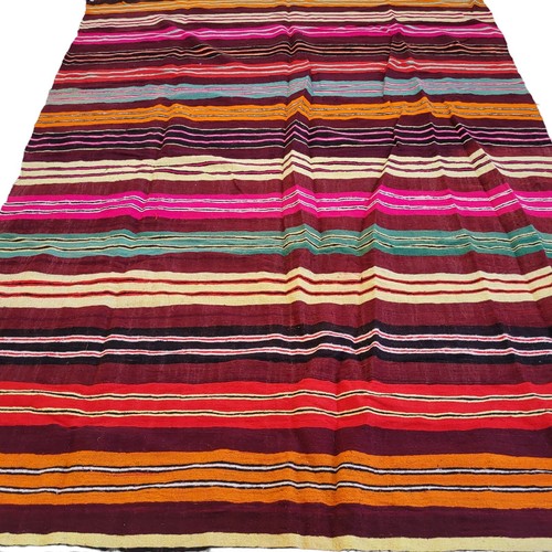 Old Vintage Rug Moroccan Handmade Berber Kilim Rug Striped Azilal Tribal Carpet - Picture 7 of 24