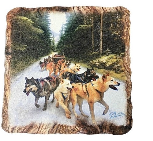 Hand Crafted Wood Set of 4 Designs Husky Sled Dogs Coaster Set Made In The USA - Picture 7 of 10
