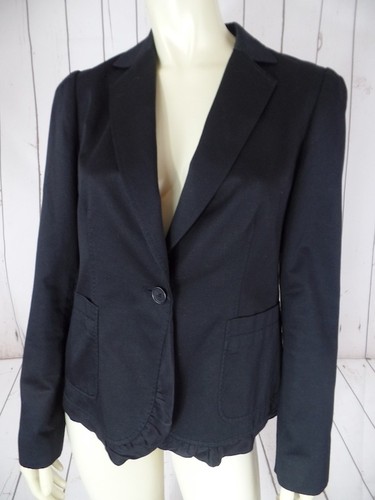 Banana Republic Blazer 8 Black Cotton Ramie Linen Blend Lined Silk Ruffle CHIC! - Picture 4 of 12