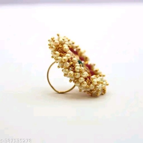 Juego de joyas de anillo ajustable Kundan Polki estilo Bollywood indio chapado en oro - Imagen 3 de 4