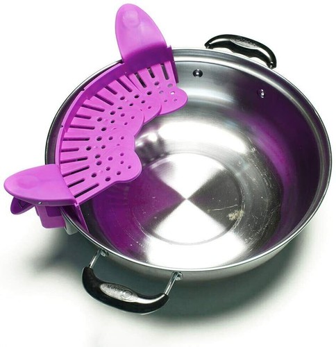 Silicone Clip On Strainer Snap Colander Spout Kitchen Food Drainer Veggie Tool - Picture 7 of 13