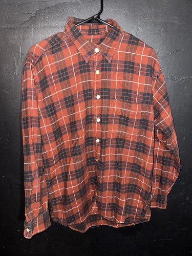 VINTAGE J Crew Overshirt Men Medium Red Plaid Cotton Flannel Tartan Madras 90s - Picture 1 of 7