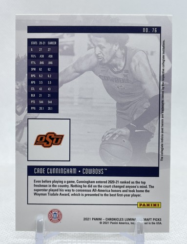 Tarjeta de novato 2021 Chronicles Luminance Draft Picks: Cade Cunningham No. 76 - Imagen 2 de 2
