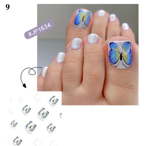 24Pcs Press On Toe False Nails Black Line Glitter Square Full Cover Falses Ti ∮ - Bild 21 von 34