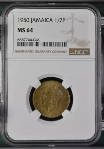 Jamaica 1/2 Penny 1950 NGC MS 64