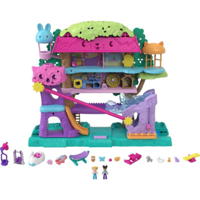 Polly Pocket Pollyville Pet Adventure Treehouse with 15+ Pieces (Box Damaged)