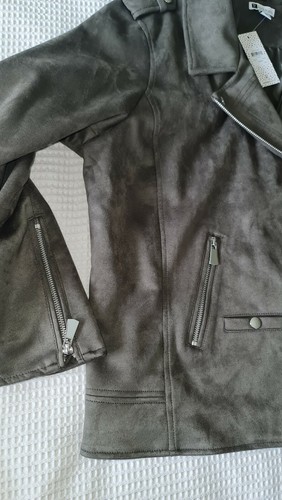 Ladies size 20 Biker Style Khaki Green Soft Suade Feel Zip Jacket RRP $100 - Picture 11 of 12