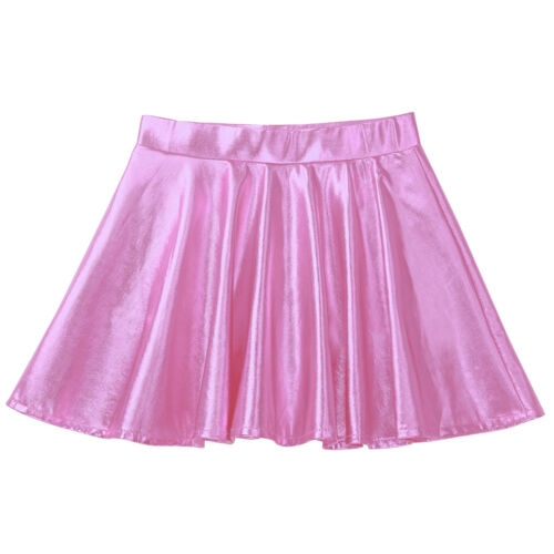 Kids Girls Shiny Metallic Skater Skirt Flared Mini Skirt Skater Skort Dance - Picture 71 of 87