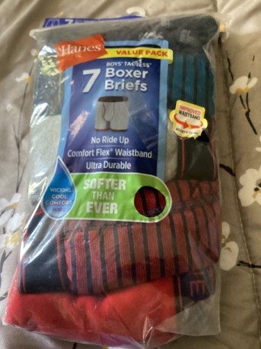 Hanes Boys' Large 14-16 Tagless Boxer Briefs Solid & Striped 6 Count OPN PKG - Picture 3 of 5